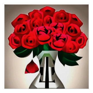 Póster Roses Rojos En Arte Deco Abstrato Vase
