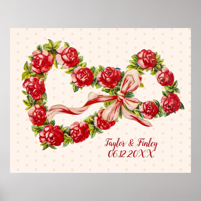 Póster Roses Rojos Floral Corazón de flores Wreath elegan (Frente)