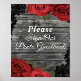 Póster Roses rojos rusos Rústicos Bodas de encaje negro R