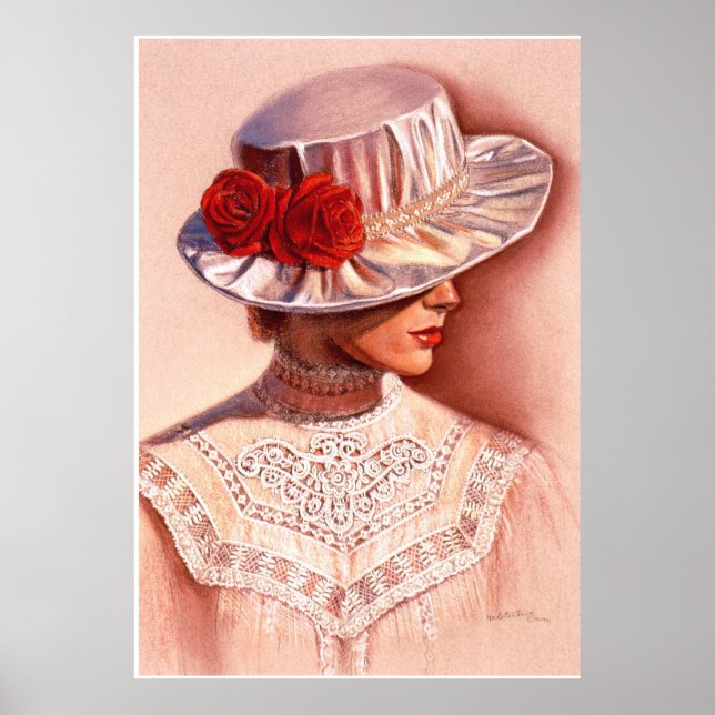 Póster Roses Rojos Victorianos Dama Elegante Poster de Ar (Frente)