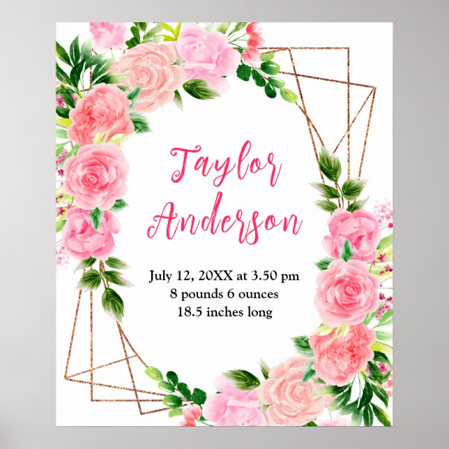 Póster Roses rosas rosas rosas Floral Baby Stats (Frente)