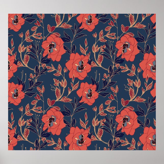 Póster Roses Roses Roses Peonies Fondo oscuro (Frente)