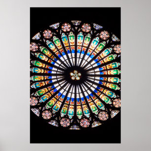 Póster rosetón de la catedral de vidrio manchado