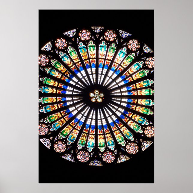 Póster rosetón de la catedral de vidrio manchado (Frente)