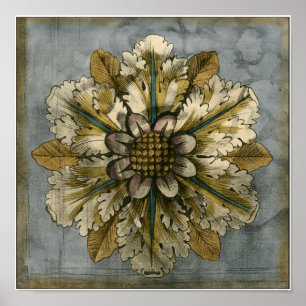 Póster Rosette de máscara decorativa en fondo gris