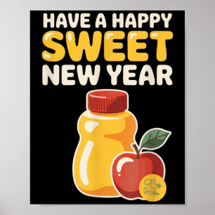 Póster Rosh Hashaná Feliz Año Nuevo Dulce Cariño Judío