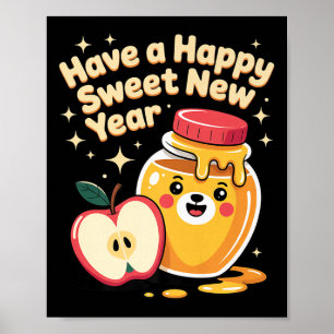 Póster Rosh Hashaná Feliz Año Nuevo Dulce Cariño Oso Judí