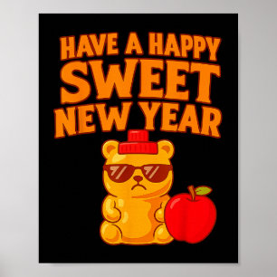 Póster Rosh Hashaná Feliz Año Nuevo Dulce Oso Meloso Judí