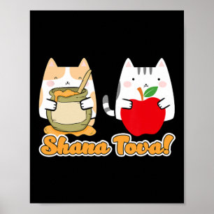 Póster Rosh Hashana Para Gatos Kawaii - Feliz Judío