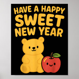 Póster Rosh Hashanah Feliz Dulce Año Nuevo Oso Meloso Jud