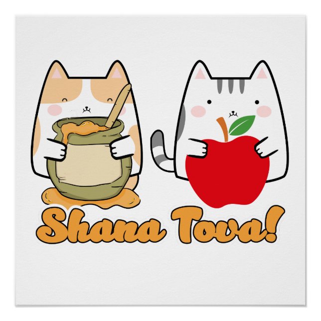 Póster Rosh Hashanah kawaii Gatos - Año nuevo judío (Anverso)