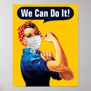 Póster Rosie The Riveter Con Máscara - Agrega Tu Propio E