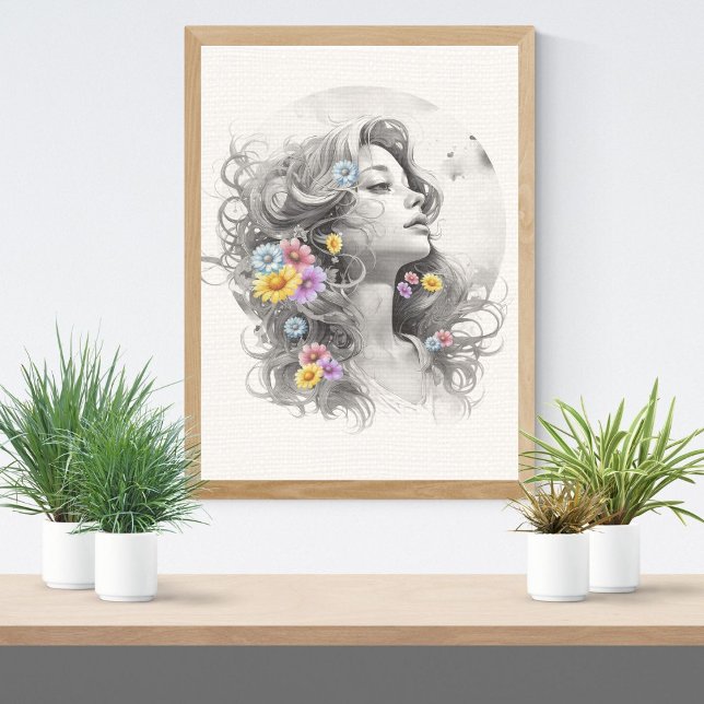 Póster Rostro de Mujer con Efecto Texturizado de Flores (Subido por el creador)