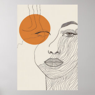 Póster Rostro de mujer dibujado con líneas abstractas. Ca