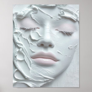 Póster Rostro de niña etérea en textura suave blanca