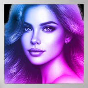 Póster Rostro de una joven mujer linda en una pared de do
