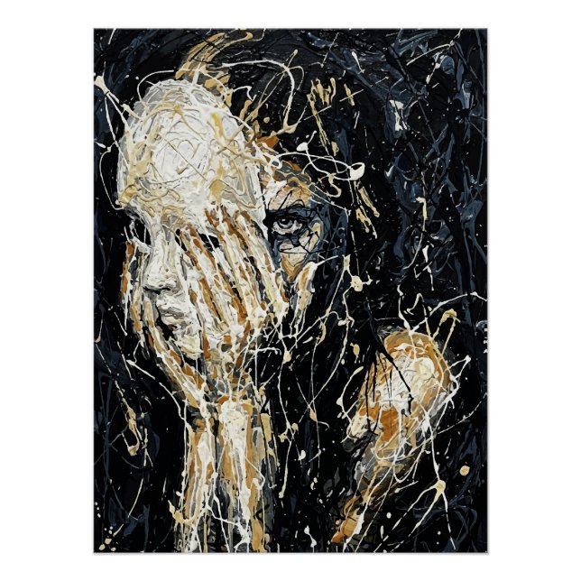 Póster Rostro fantasmal etéreo Arte abstracto que gotea N (Anverso)