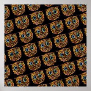 Póster rostros adorables de aves de búho