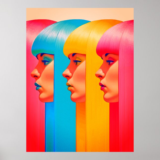 Póster Rostros Coloridos Perfiles Laterales MulticOLOR Vi (Frente)