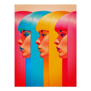 Póster Rostros Coloridos Perfiles Laterales MulticOLOR Vi