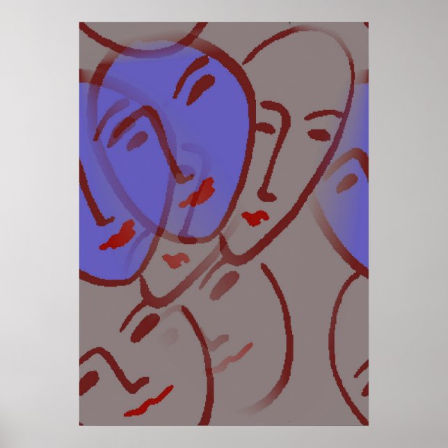 Póster Rostros con azul (Frente)