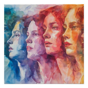 Póster Rostros de las mujeres - Pintura de acuarela
