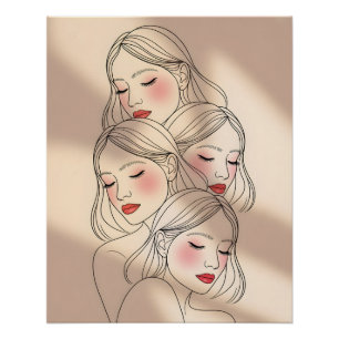 Póster Rostros femeninos soñadores impresos, ojos cerrado