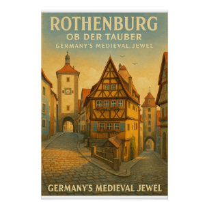 Póster Rothenburg ob der Tauber, Alemania Viajes Retro