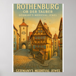 Póster Rothenburg ob der Tauber, Alemania Viajes Retro