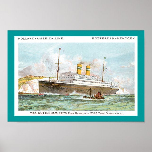 Póster Rotterdam de la línea Holland América de 1908 (Frente)