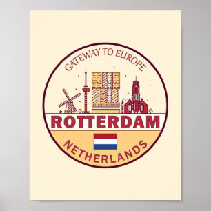 Póster Rótterdam Holanda City Skyline Emblem