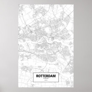 Póster Rotterdam, Países Bajos (negro sobre blanco)