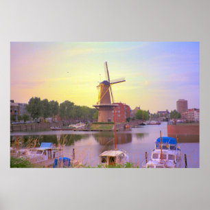 Póster Rotterdam, Schiedam windmill and old harbour