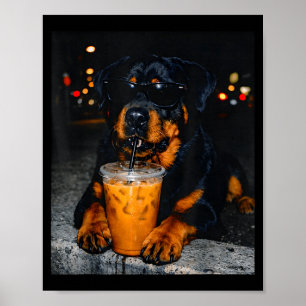 Póster Rottweiler bebiendo café helado amante del humor d