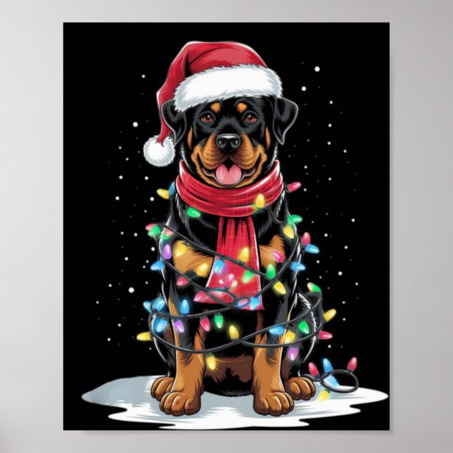 Póster Rottweiler Christmas Tree Santa Hat Lights Xmas Do (Frente)