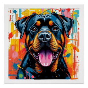 Póster Rottweiler Colorido Pop Art � Estilo de Salpicadur