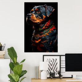 Póster Rottweiler con atuendo ceremonial guerrero