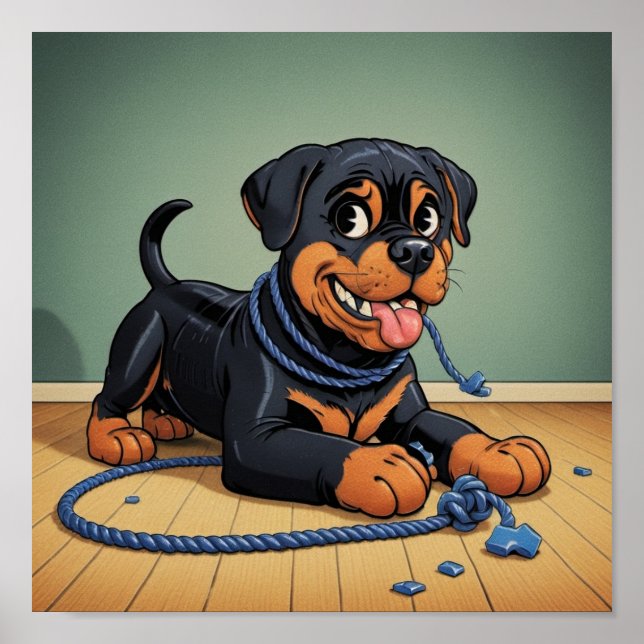 Póster Rottweiler con Poster de juguete (Frente)