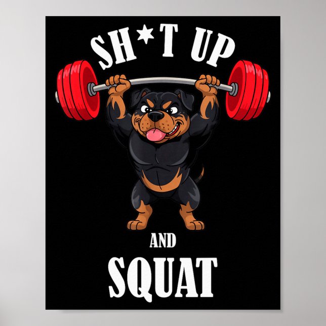 Póster Rottweiler Divertido Fitness Sentadillas Entrenami (Frente)