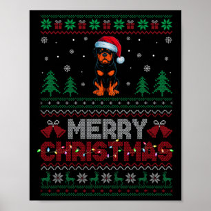 Póster Rottweiler Dog Amantes de Santa Hat Árbol de Navid