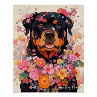 Póster Rottweiler Dog and Flowers 005 - Joyería a medida
