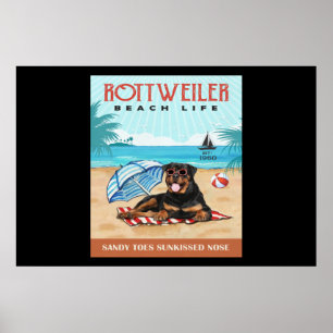 Póster Rottweiler Dog Beach Life