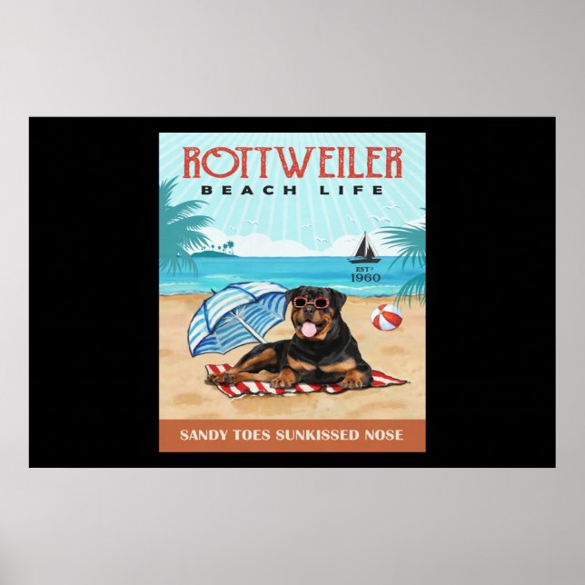 Póster Rottweiler Dog Beach Life (Frente)