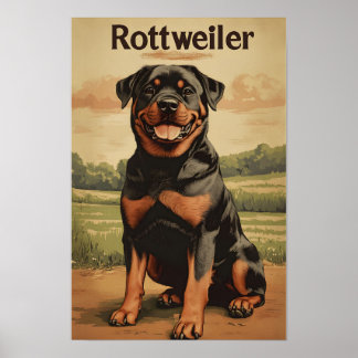 Póster Rottweiler Dog Vintage Art