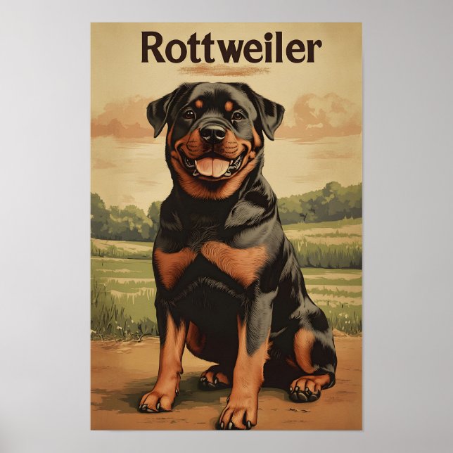 Póster Rottweiler Dog Vintage Art (Frente)