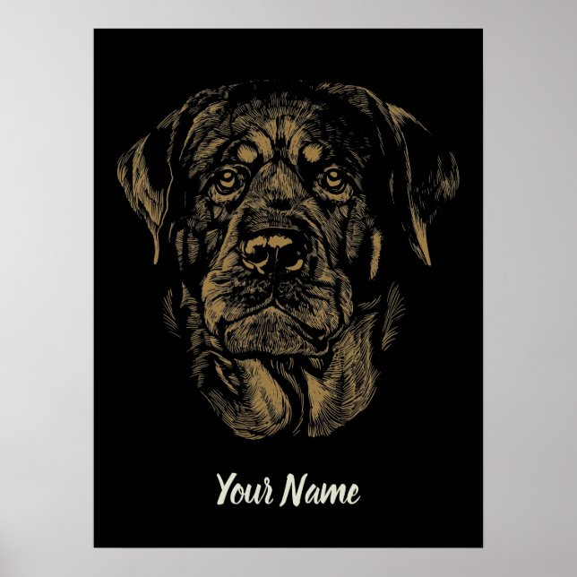 Póster Rottweiler Dog Vintage Portrait Rottie Diseño (Frente)