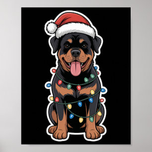 Póster Rottweiler Envuelto En Luces Navidades