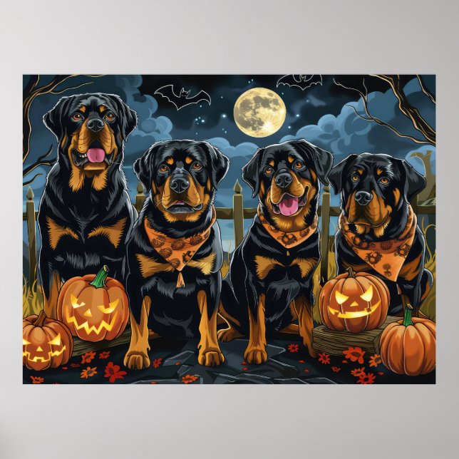 Póster Rottweiler Halloween Espeluznante (Frente)