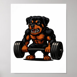 Póster Rottweiler Halterofilia Constructor del cuerpo de