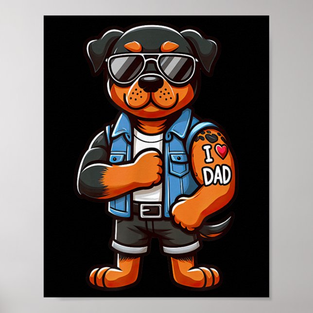 Póster Rottweiler I Love Dad Funny Dog Tattoo (Frente)